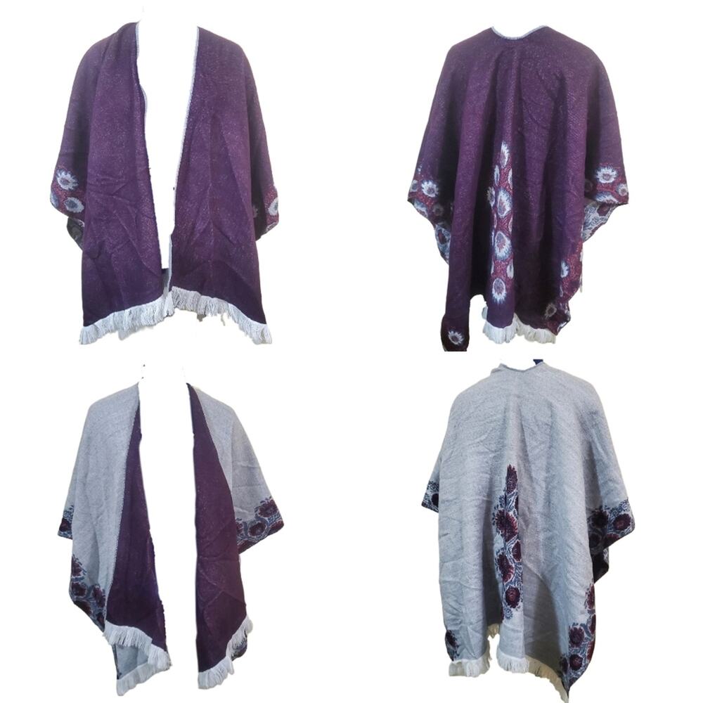 Reversible Floral Fringe trim Shawl